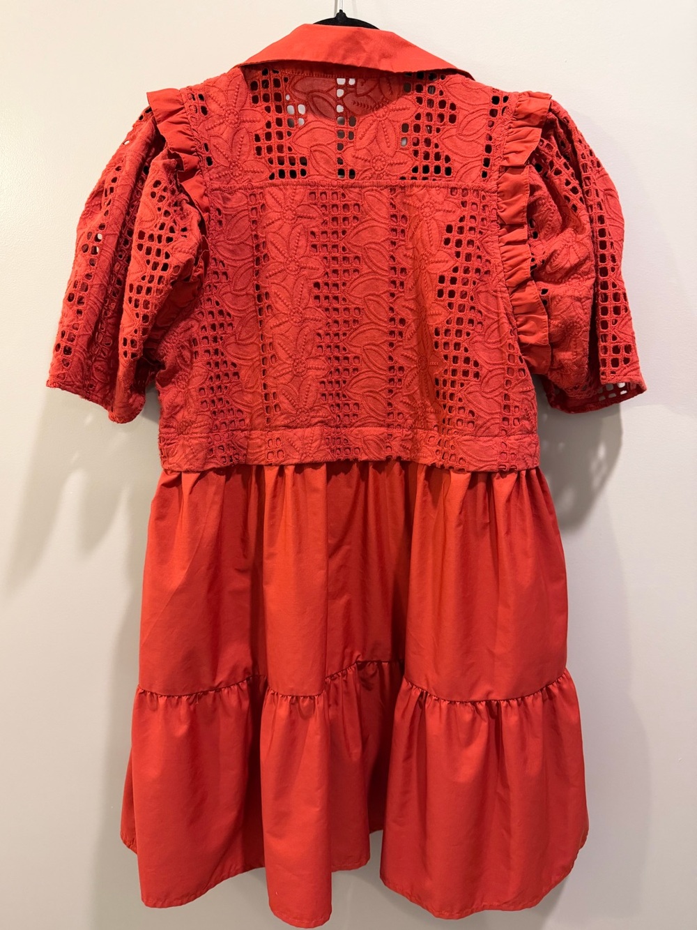 NWOT Entro Floral Eyelet Detail Tiered Puff Sleeve Collared Dress Rust Size L - Picture 2 of 4